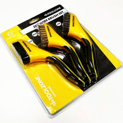 Wire Brush Set 3PC Wide 20cm Stainless Steel Nylon Brass - Toolzone KDPBR063