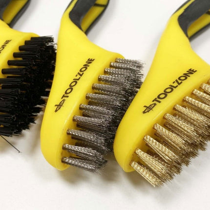 Wire Brush Set 3PC Wide 20cm Stainless Steel Nylon Brass - Toolzone KDPBR063