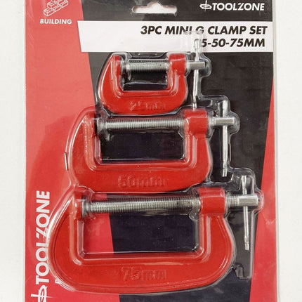 G Clamp Set 3PC Mini 25mm 50mm 75mm - Toolzone KDPCL004