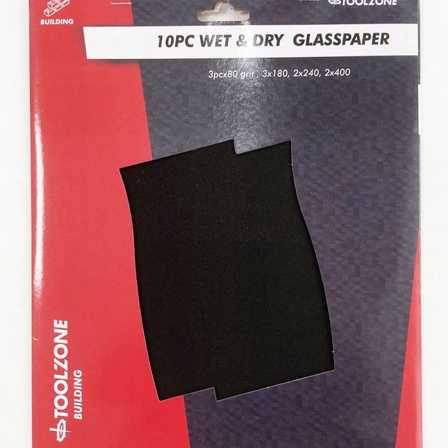 Glasspaper Wet And Dry 10PC Assorted Grits - Toolzone KDPDC072