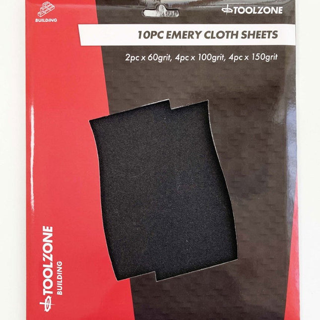 Emery Cloth Sheets 10PC 230 x 280mm Assorted Grits - Toolzone KDPDC127