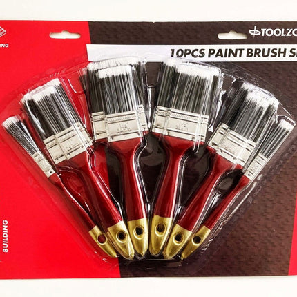 Paint Brush Set 10PC Nylon Bristle Assorted Sizes - Toolzone KDPDC143