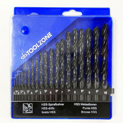 Drill Bit Set Hss Jobber 19PC 1-10mm - Toolzone KDPDR085