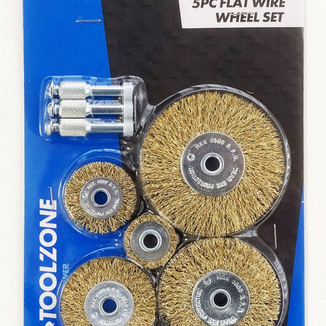 Flat Wire Wheel Set For Drill 5PC 25-75mm 1/4 Shank - Toolzone KDPDR171