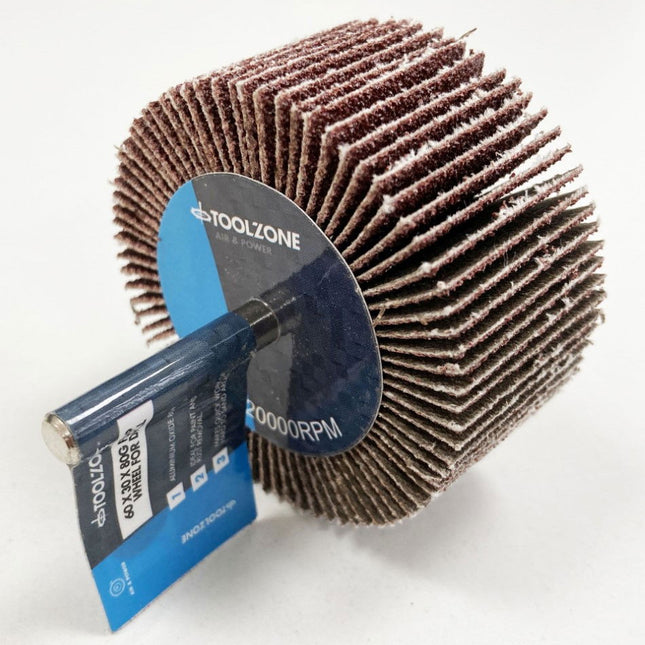 Flap Wheel For Drill 60x30mm 80 grit 6mm Spindle - Toolzone KDPDR180