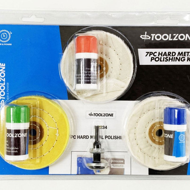 Hard Metal Polishing Set 7PC With Wheels And Compounds - Toolzone KDPDR234