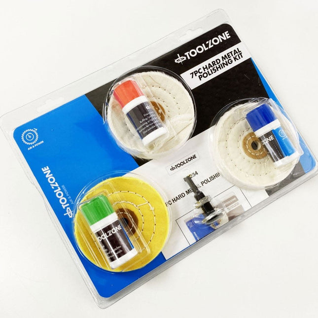 Hard Metal Polishing Set 7PC With Wheels And Compounds - Toolzone KDPDR234