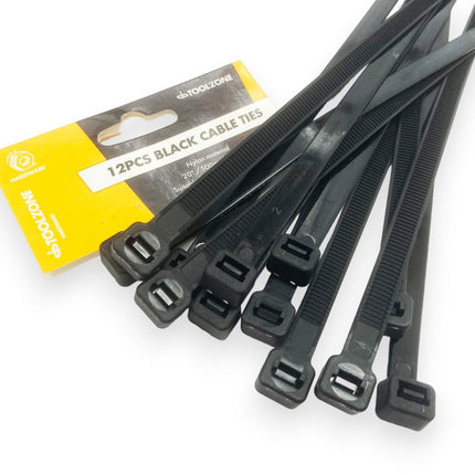 Cable Zip Ties 12PC 20 x 9mm Black Nylon 40 - Toolzone KDPEL132