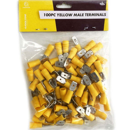Male Terminals 100PC Yellow Semi Insulated 12-10 awg 6.3mm x 0.4mm - Toolzone KDPEL142