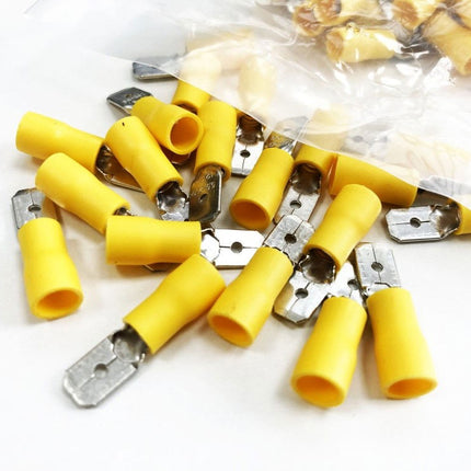 Male Terminals 100PC Yellow Semi Insulated 12-10 awg 6.3mm x 0.4mm - Toolzone KDPEL142