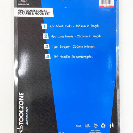 Scraper And Hook Set 9 Piece Chrome Vanadium Steel - Toolzone KDPHB193