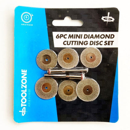 Mini Diamond Cutting Discs 6pc 20mm 22mm 3.2mm Shank 0.65mm Thickness - Toolzone KDPHB263
