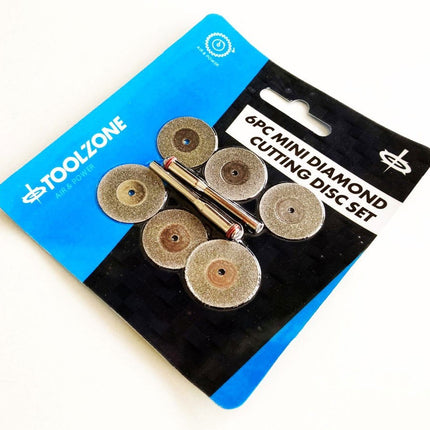 Mini Diamond Cutting Discs 6pc 20mm 22mm 3.2mm Shank 0.65mm Thickness - Toolzone KDPHB263