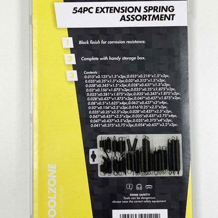 Extension Spring Assortment 54pc Rust Resistant Sizes 1.5 - Toolzone KDPHW007
