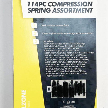 Compression Spring Assortment 114pc Rust Resistant Various Sizes - Toolzone KDPHW008