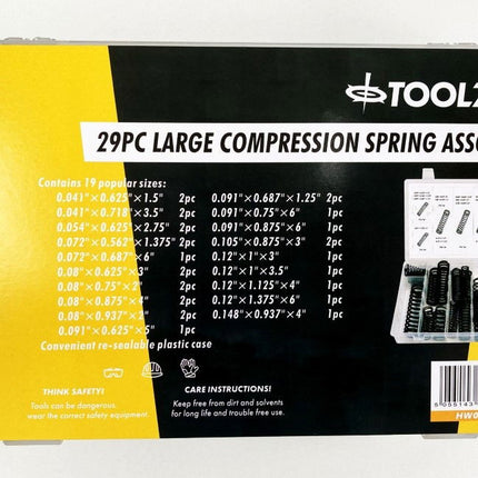 Compression Spring Assortment 29pc Large Rust Resistant Various Sizes - Toolzone KDPHW015