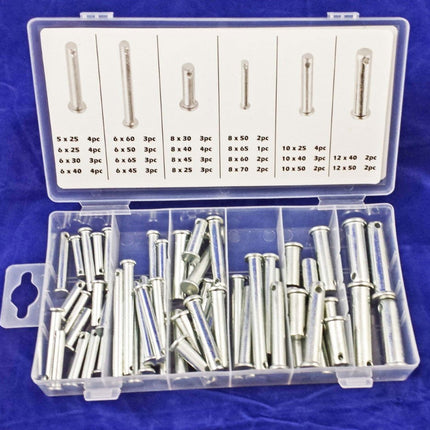 Clevis Pins Assortment 60pc Chrome Vanadium Zinc Plated Various Sizes - Toolzone KDPHW018