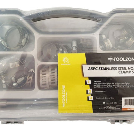 Hose Clamp Set 35pc Stainless Steel 8-44mm - Toolzone KDPHW039