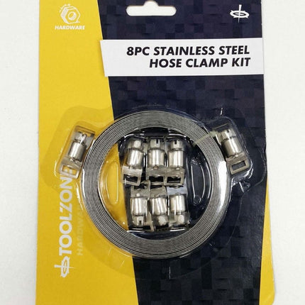 Hose Clamp Kit 8pc Stainless Steel 3m x 8mm - Toolzone KDPHW135