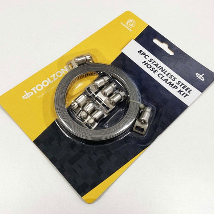 Hose Clamp Kit 8pc Stainless Steel 3m x 8mm - Toolzone KDPHW135