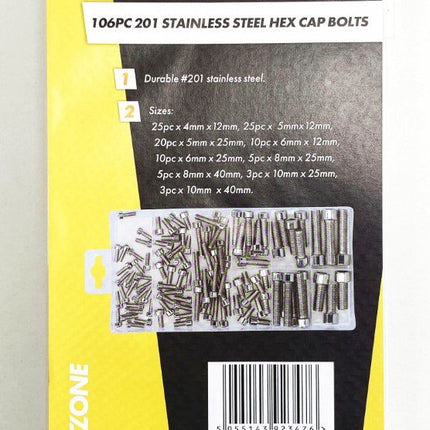 Hex Cap Bolt Assortment Stainless Steel 201 106pc In Storage Box - Toolzone KDPHW207