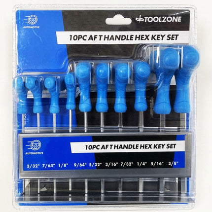 Hex Key Set T Handle Af 10pc In Rack Chrome Vanadium - Toolzone KDPHX016