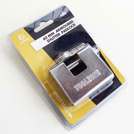 Padlock Armoured Container 63mm With 3 Keys - Toolzone KDPLK010