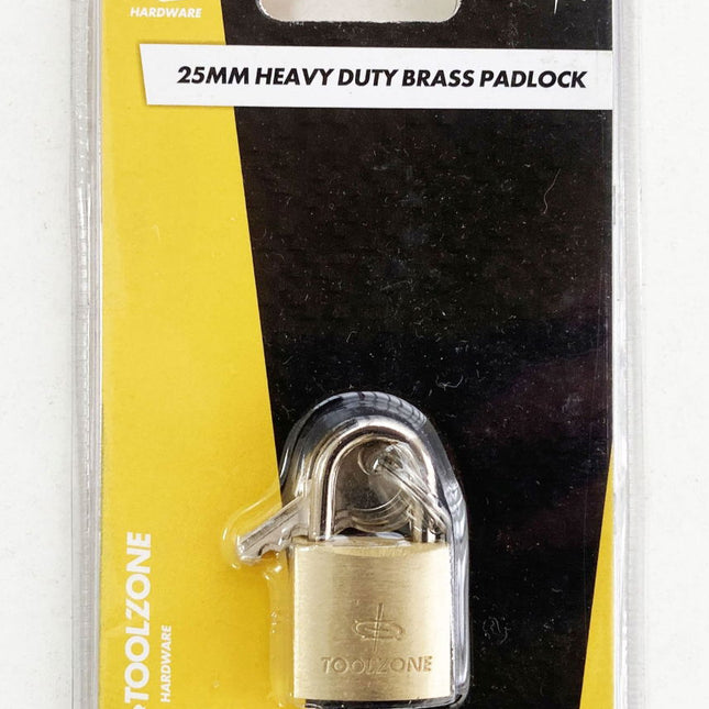 Padlock Heavy Duty Brass 25mm With 3 Keys - Toolzone KDPLK014