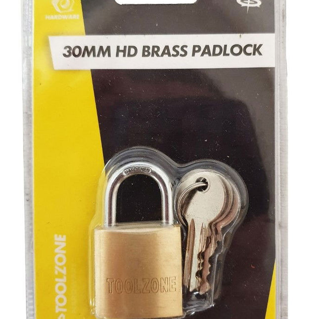 Padlock Brass 30mm With 3 Keys - Toolzone KDPLK015