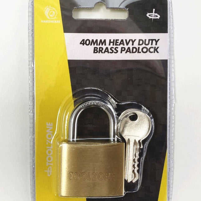 Padlock Heavy Duty Brass 40mm With 3 Keys - Toolzone KDPLK016