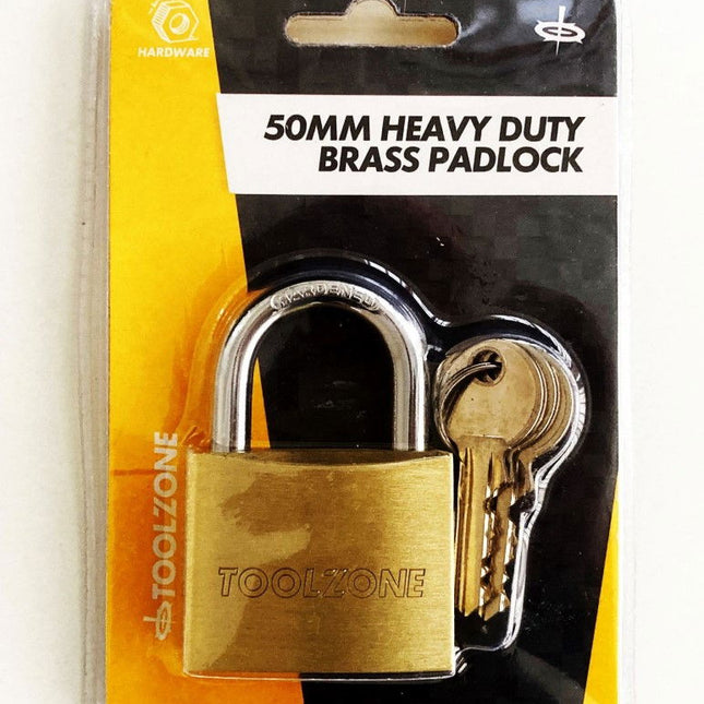 Padlock Heavy Duty Brass 50mm With 3 Keys - Toolzone KDPLK017