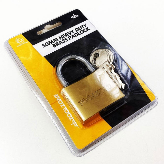 Padlock Heavy Duty Brass 50mm With 3 Keys - Toolzone KDPLK017