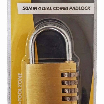 Padlock Combination 4 Dial Brass 50mm - Toolzone KDPLK022