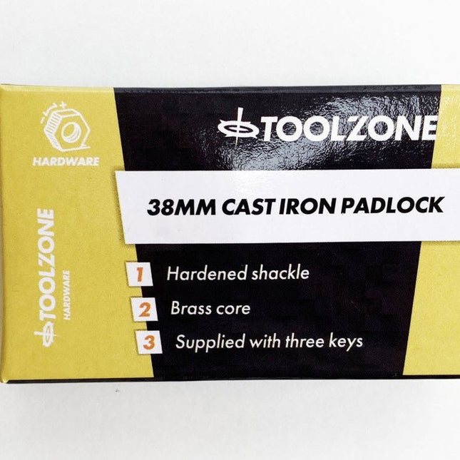 Padlock Cast Iron 38mm With 3 Keys - Toolzone KDPLK028