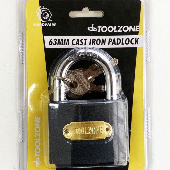 Padlock Cast Iron 63mm With 3 Keys - Toolzone KDPLK030