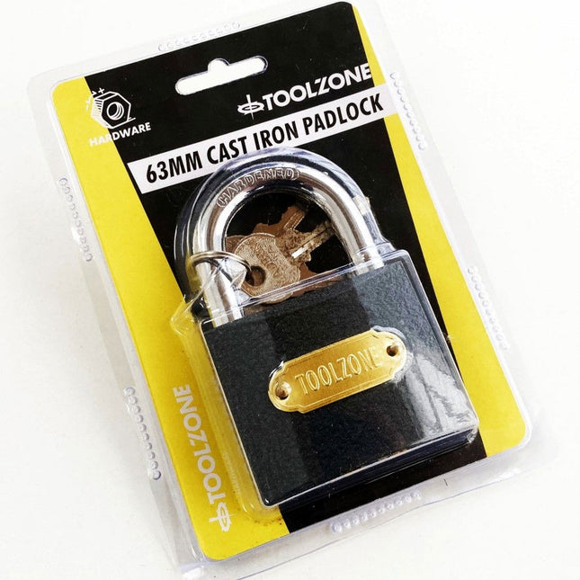 Padlock Cast Iron 63mm With 3 Keys - Toolzone KDPLK030