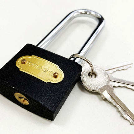 Padlock Long Shank Cast Iron 38mm 65mm Shackle With 3 Keys - Toolzone KDPLK031