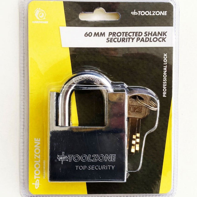 Padlock Protected Shackle Steel 60mm With 3 Keys - Toolzone KDPLK045