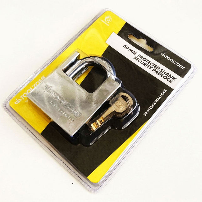 Padlock Protected Shackle Steel 60mm With 3 Keys - Toolzone KDPLK045