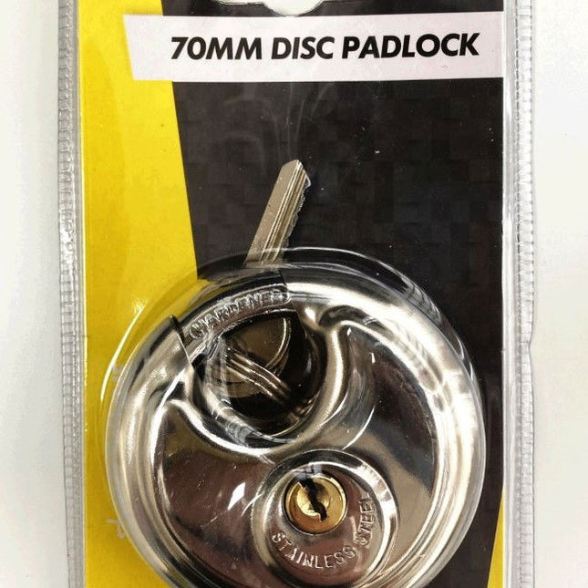 Padlock Disc 70mm Hardened Shackle With 2 Keys - Toolzone KDPLK050