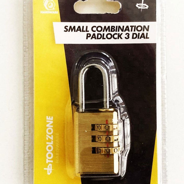 Padlock Combination 3 Dial Brass Small - Toolzone KDPLK054