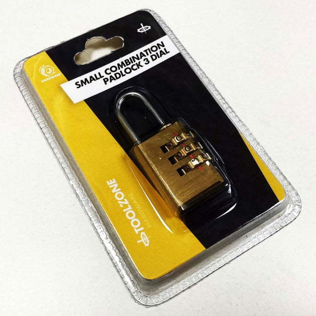 Padlock Combination 3 Dial Brass Small - Toolzone KDPLK054
