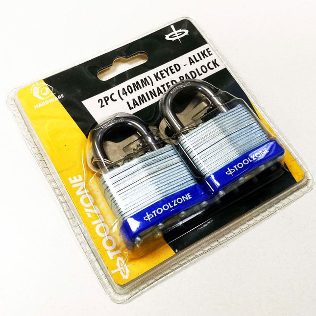 Padlock Laminated 40mm Keyed Alike Pack Of 2 - Toolzone KDPLK062