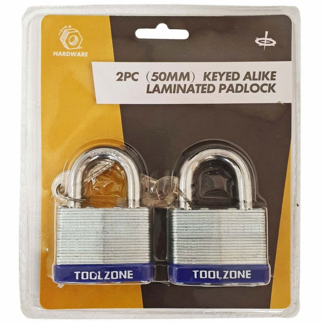 Padlock Laminated 50mm Keyed Alike Pack Of 2 - Toolzone KDPLK063
