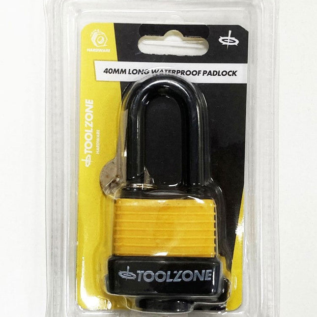 Padlock Waterproof 40mm Long Shackle 6mm Diameter 57mm Length With 2 Keys - Toolzone KDPLK096