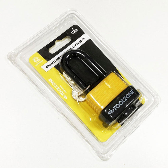 Padlock Waterproof 40mm Long Shackle 6mm Diameter 57mm Length With 2 Keys - Toolzone KDPLK096