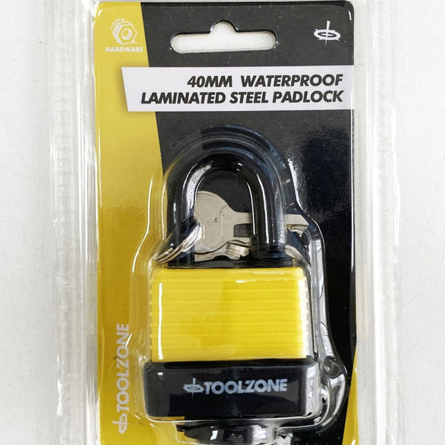 Padlock Waterproof Laminated 40mm 6mm Shackle With 2 Keys - Toolzone KDPLK100