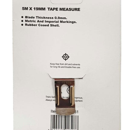 Tape Measure Basic 5m x 19mm Metric And Imperial - Toolzone KDPMS061