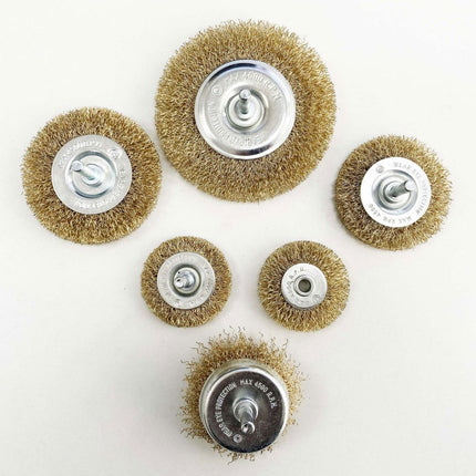 Rotary Wire Wheel And Cup Brush Set 6 Piece 38/50/63/75mm 6mm Shank - Toolzone KDPPA083