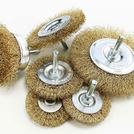Rotary Wire Wheel And Cup Brush Set 6 Piece 38/50/63/75mm 6mm Shank - Toolzone KDPPA083